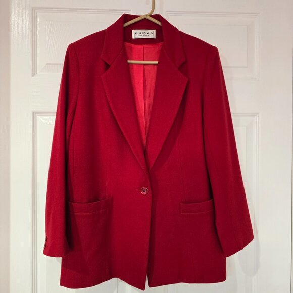 Dumas USA Women's 100% Wool Lined 1-Button Blazer Front Pockets Red Sz 6 - Picture 1 of 9